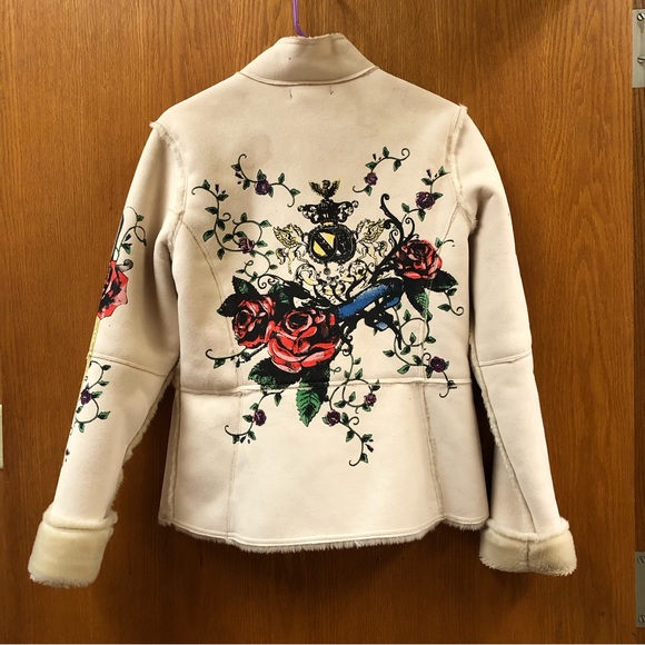 eStudio Philhobar Design faux shearling coat with painted floral design.  Size S - Picture 2 of 6